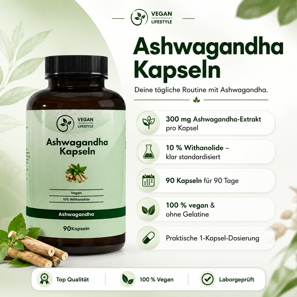 Ashwagandha (10% Withanolide) - 90 vegane Kapseln