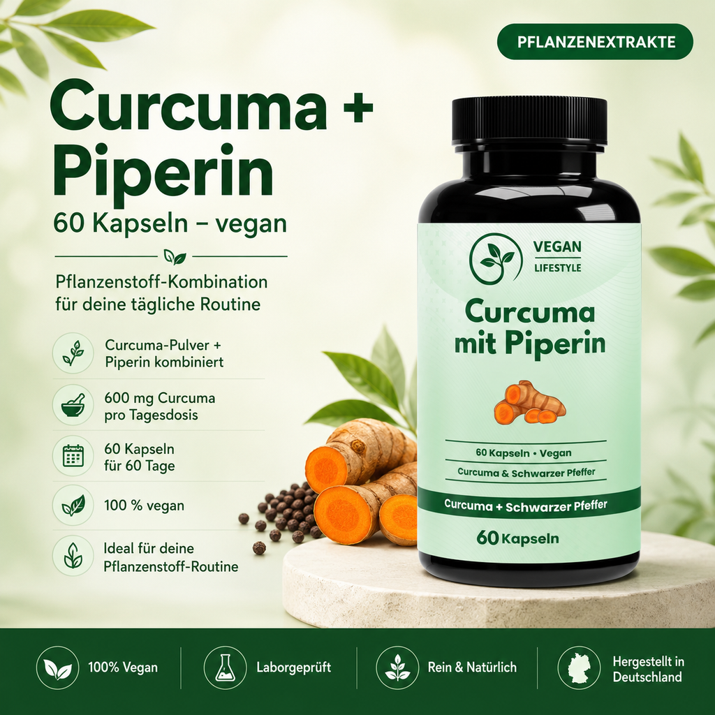 Curcuma + Piperin - 60 Kapseln - vegan