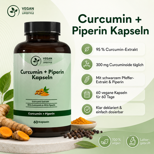 Curcuma (95% Curcumin) + Piperin - 60 vegane Kapseln