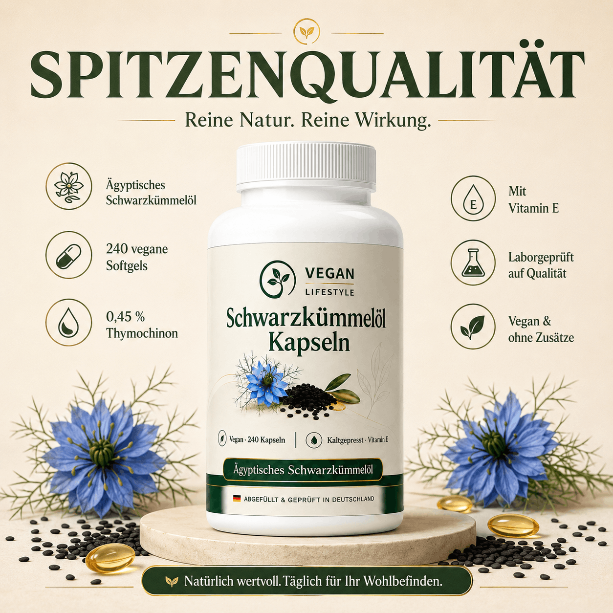 Ägyptisches Schwarzkümmelöl - 240 vegane Softgels