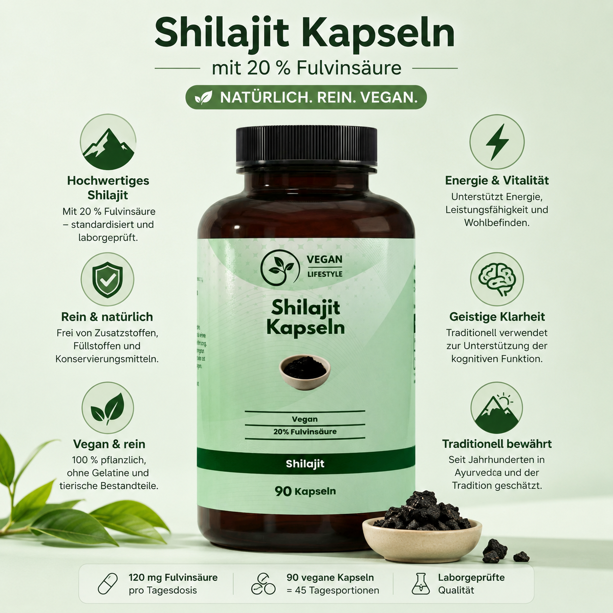 Shilajit (20% Fulvinsäure) - 90 vegane Kapseln