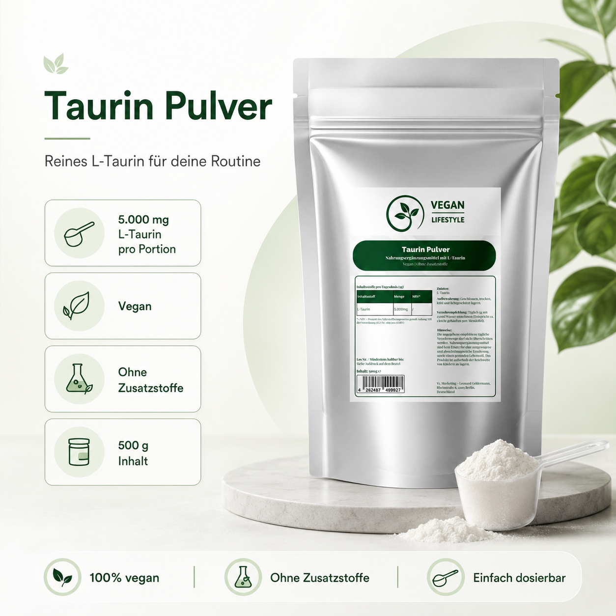 Taurin Pulver - 500g Doypack