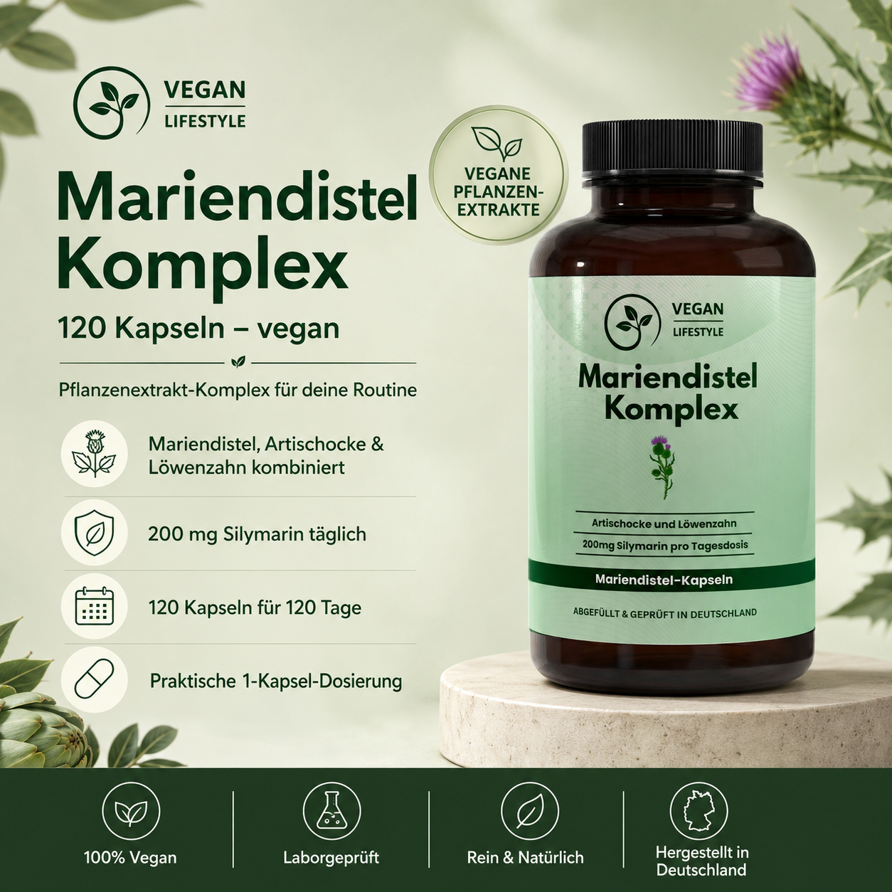 Mariendistel Artischocke Löwenzahn Komplex - 120 Kapseln - vegan