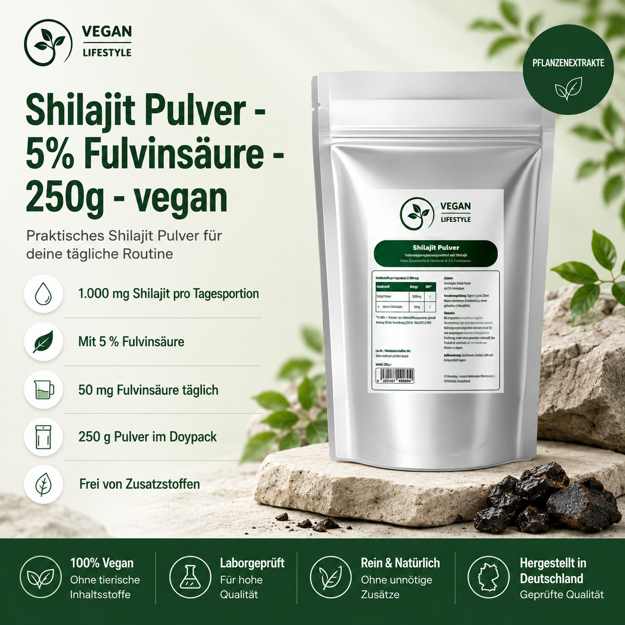 Shilajit Pulver - 5% Fulvinsäure - 250g - vegan