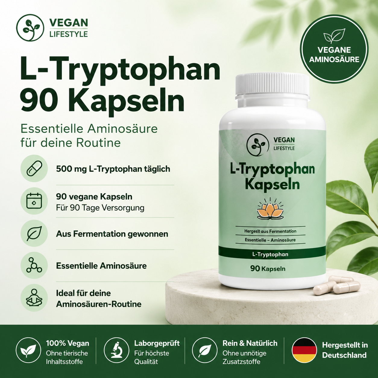 L-Tryptophan - 90 Kapseln - vegan