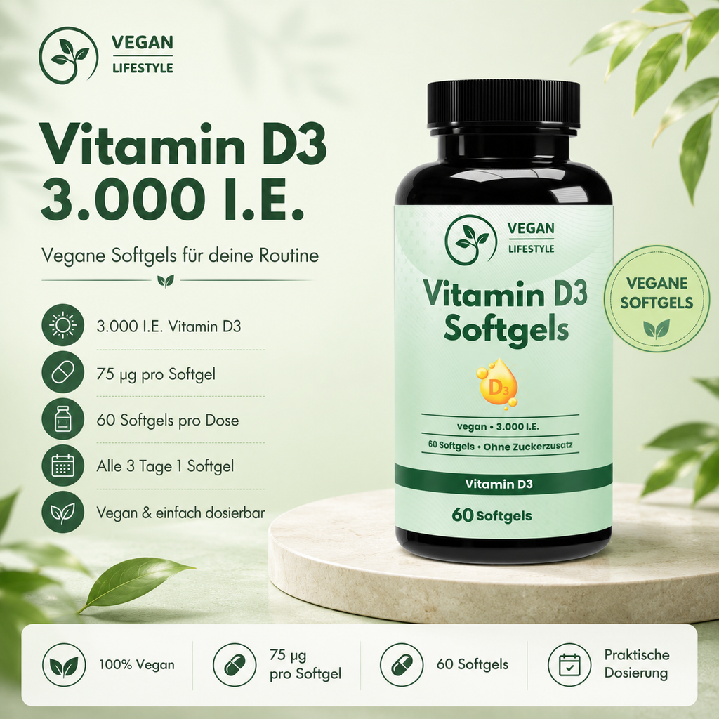 Vitamin D3 3.000 I.E - 60 vegane Softgels